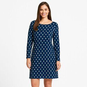 Hatley Blue Geometric Print Long Sleeve Dress Size Large Patterned Fall Casual